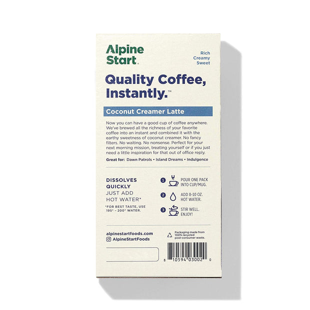 Alpine Start Foods Non-Dairy Coconut Creamer Latte Instant Coffee Back